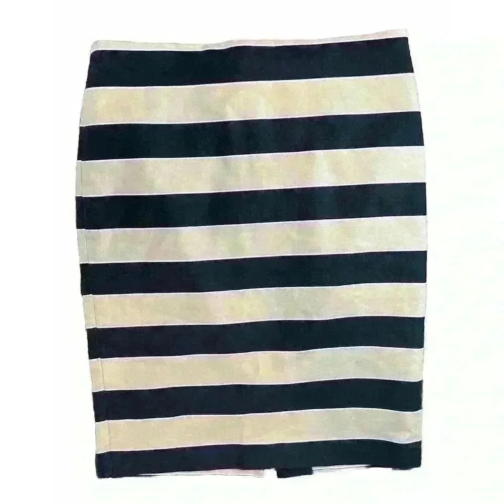 ANN TAYLOR LOFT Black Beige Striped Pencil Skirt Flat Front Size 6